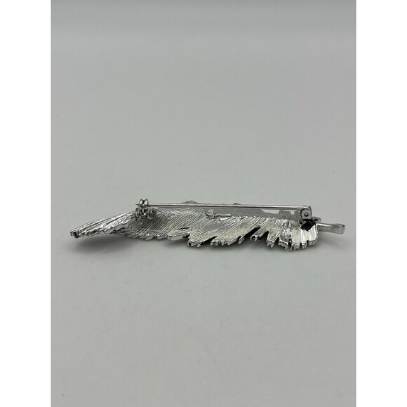 Silver Tone Brooch 3" Fluttering Feather - Picture 4 of 6